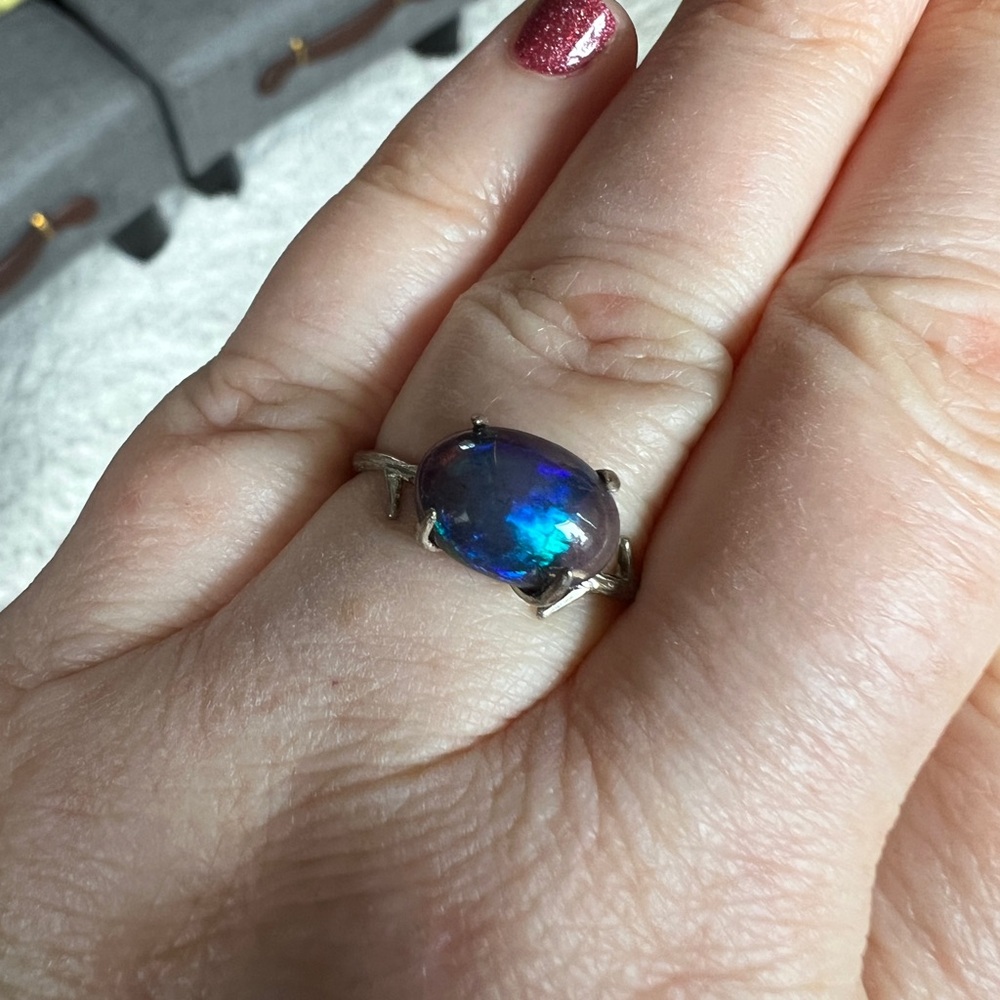 Dark Crystal Opal Sterling Silver Ring - Picture 4 of 6